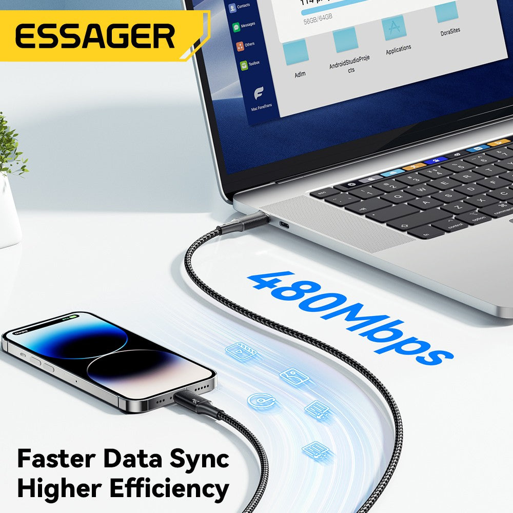 Cabo Turbo 29W USB-C para Lightning Essager Zelv Shield - iPhone