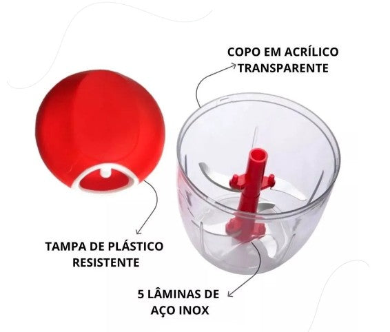 Mini Processador Manual de Alimentos 900ml com 5 Lâminas Zelv Shield