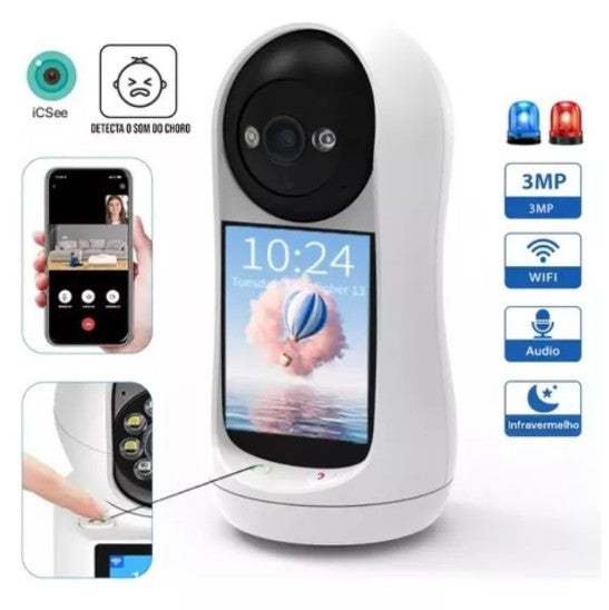 Câmara de Vídeo Chamada Wi-Fi com Ecrã e Visão Noturna Zelv Shield