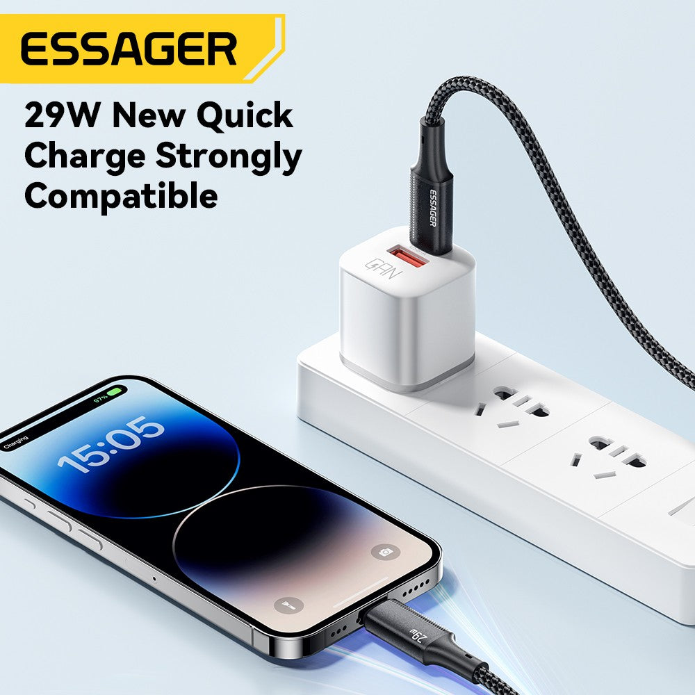 Cabo Turbo 29W USB-C para Lightning Essager Zelv Shield - iPhone