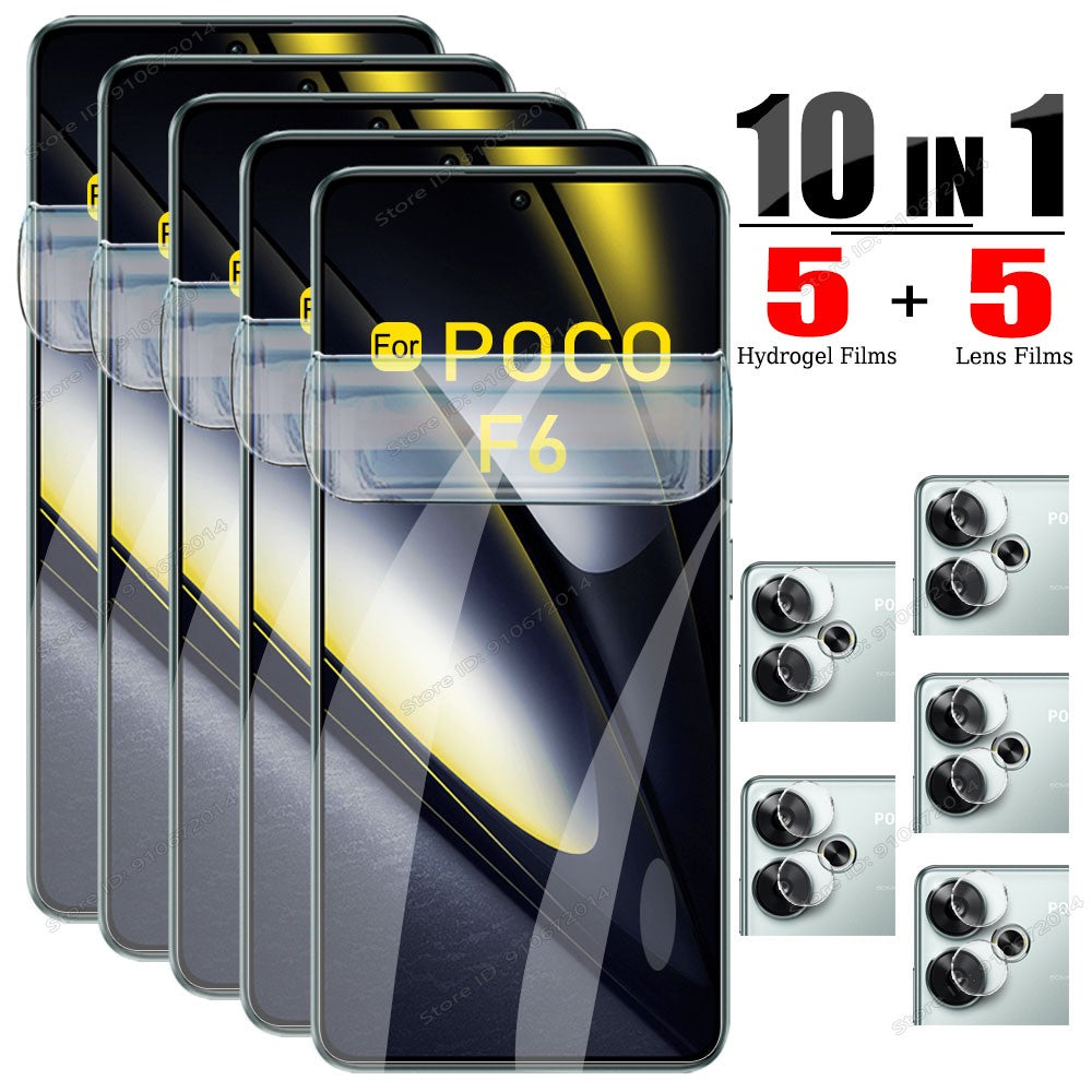 Kit 5 em 1 Película de Hidrogel e Lente para Xiaomi POCO