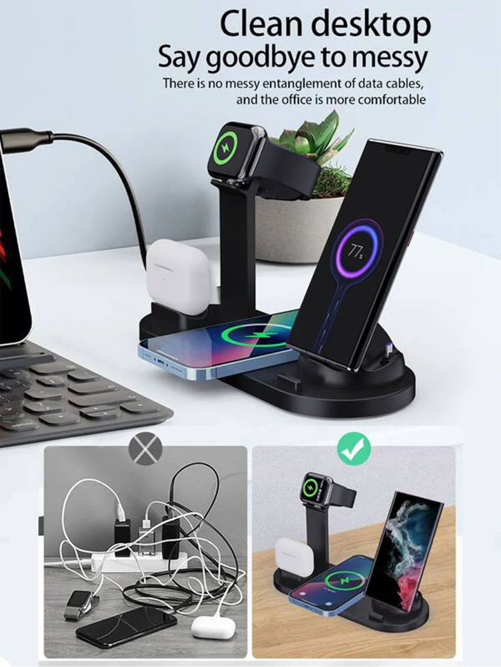 Carregador Sem Fio Dock Station 7 em 1 - Rápido & Multifuncional