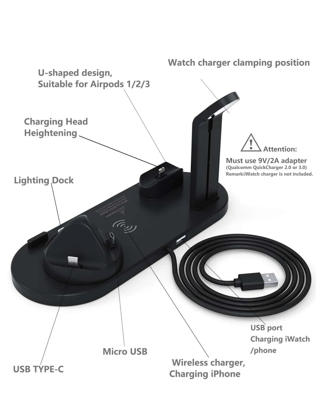 Carregador Sem Fio Dock Station 7 em 1 - Rápido & Multifuncional