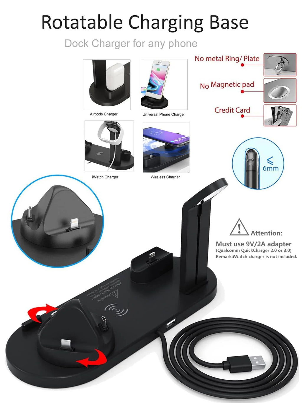 Carregador Sem Fio Dock Station 7 em 1 - Rápido & Multifuncional