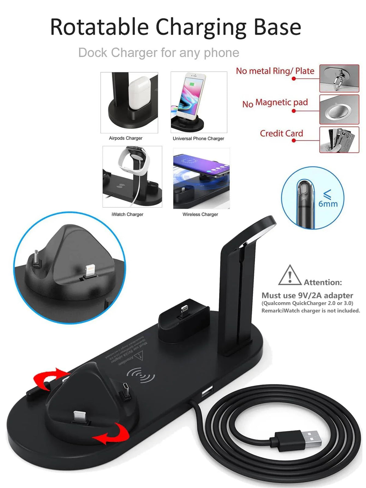 Carregador Sem Fio Dock Station 7 em 1 - Rápido & Multifuncional