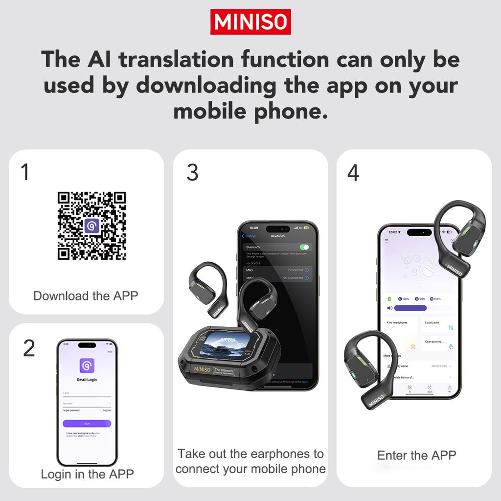 Fone Bluetooth MINISO M98 AI - Tradutor & OWS Sport
