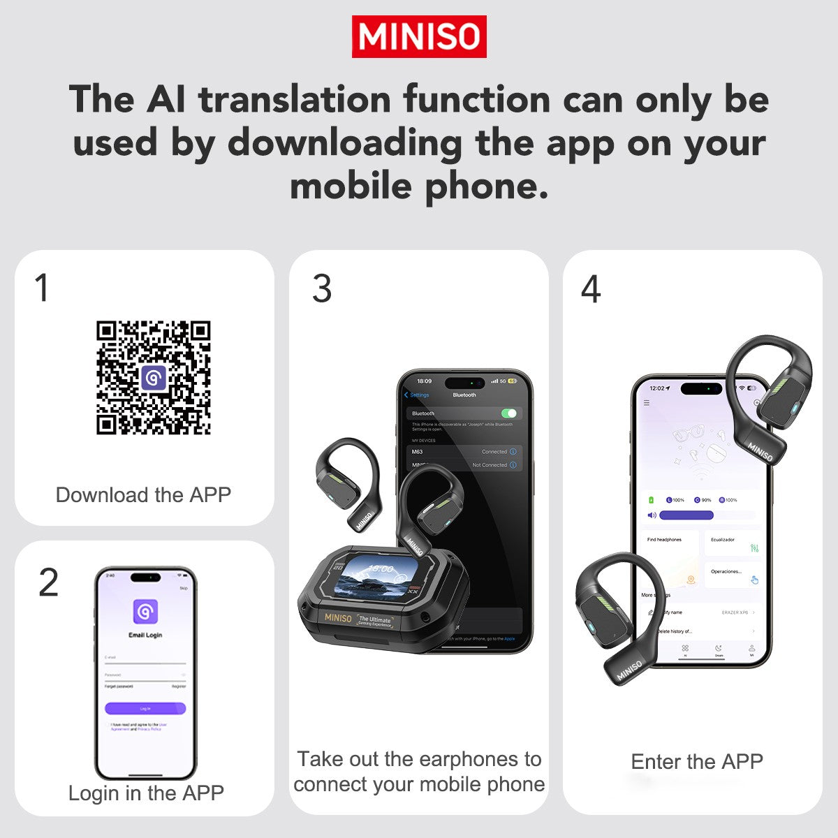 Fone Bluetooth MINISO M98 AI - Tradutor & OWS Sport