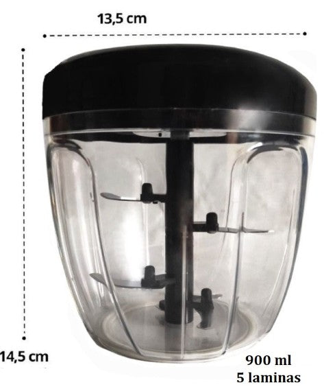 Mini Processador Manual de Alimentos 900ml com 5 Lâminas Zelv Shield