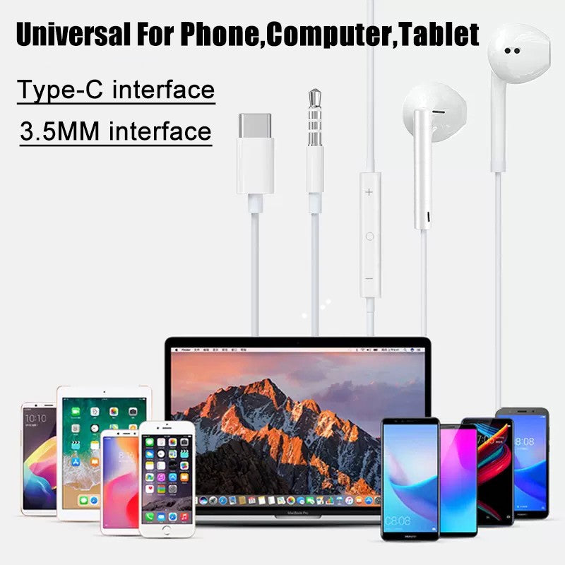 Fone de Ouvido USB Tipo-C - Som HD & Microfone