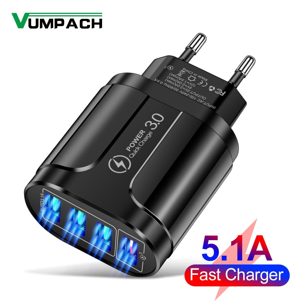 4 usb 45w carregador usb carga rápida qc 3.0 carregamento de parede para iphone