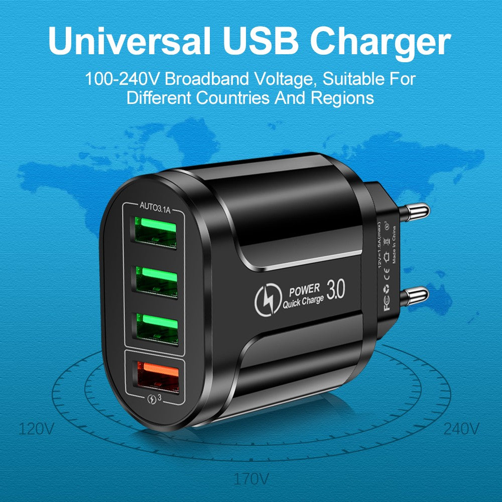 4 usb 45w carregador usb carga rápida qc 3.0 carregamento de parede para iphone