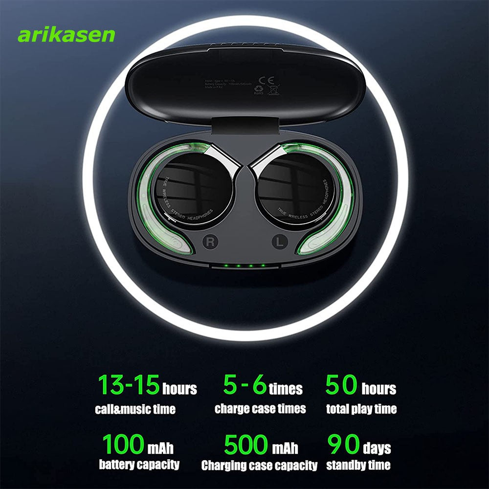 Fone Bluetooth Open-Ear Sport - Luzes LED & Cancelamento de Ruído